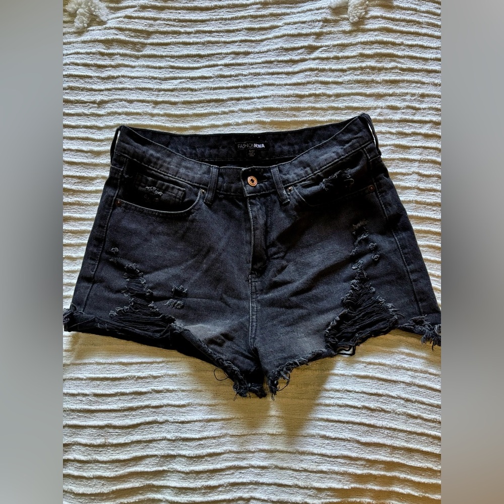 Fashion Nova Charcoal Distressed Jean Shorts
